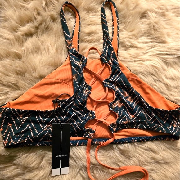 Dolce Vita  High Neck Swim Top Lace Up Back Size M New - Picture 2 of 4